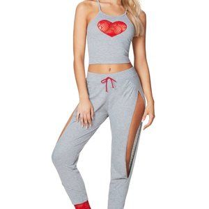 Gray Heart Cami & Slit-Leg Pajama Pants Mapalé s